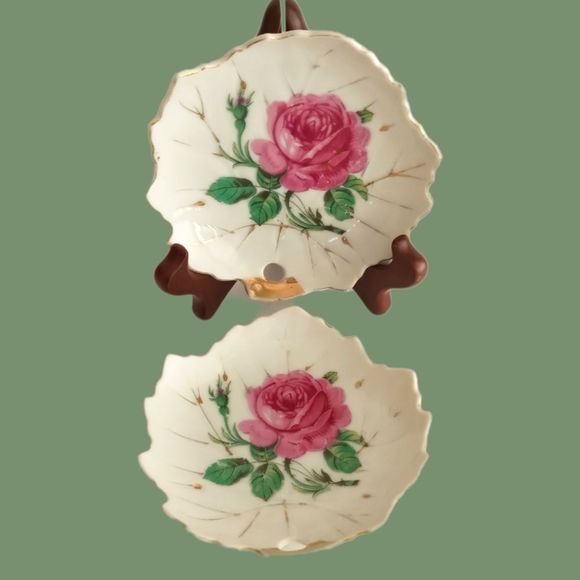 Vintage Viceroy China & Nasco Porcelain Leaf Shaped Trinket Dish Gold Tr… - Picture 3 of 8